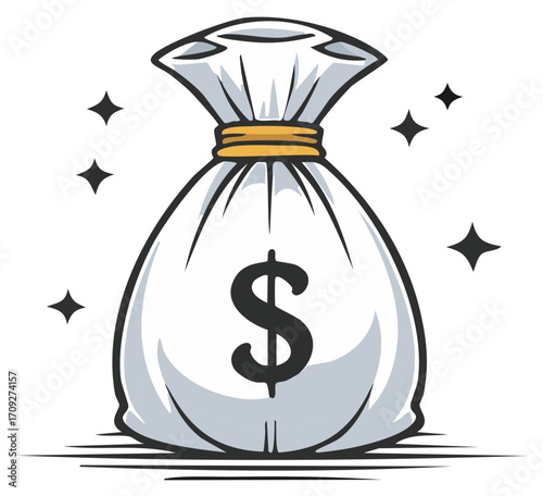 Money Bag With Dollar Sign and Sparkles Icon Illustration