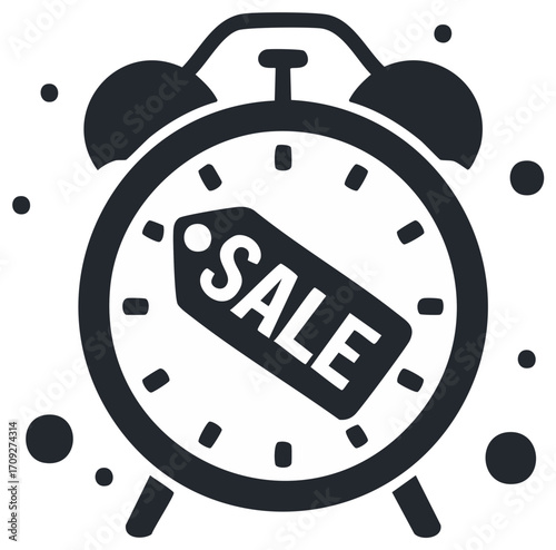 Alarm clock with a sale tag symbolizing limited time promotions and discounts