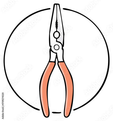 Cartoon illustration of long nose pliers, DIY, repair, tool, craftsmanship