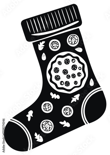 Whimsical Sock Displaying Pizza Illustrations for Style or Novelty Footwear