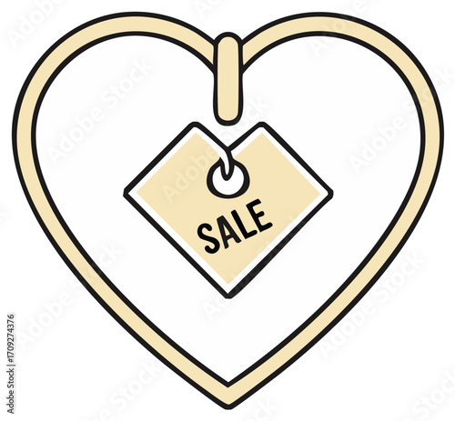 Romantic Sale Tag Illustration: Heart-Shaped Outline with a Sale Tag Message