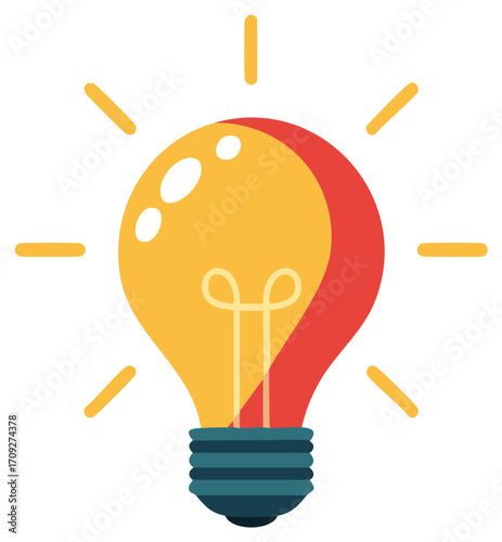 Bright idea symbol, glowing lightbulb with radiating lines, concept of innovation and creativity