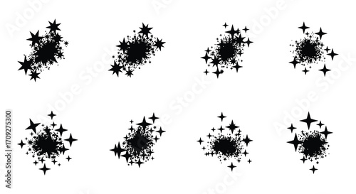 Abstract arrangement of sparkling star clusters and dark blotches