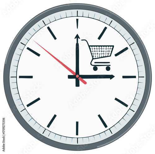 Shopping time represented by clock face with shopping cart symbol
