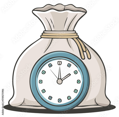 Time is money concept illustrated with a clock face on a full sack cartoon vector