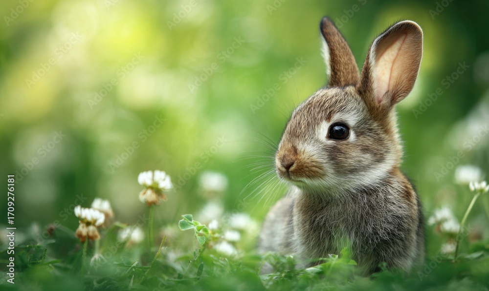Fototapeta premium Cute baby rabbit in a meadow