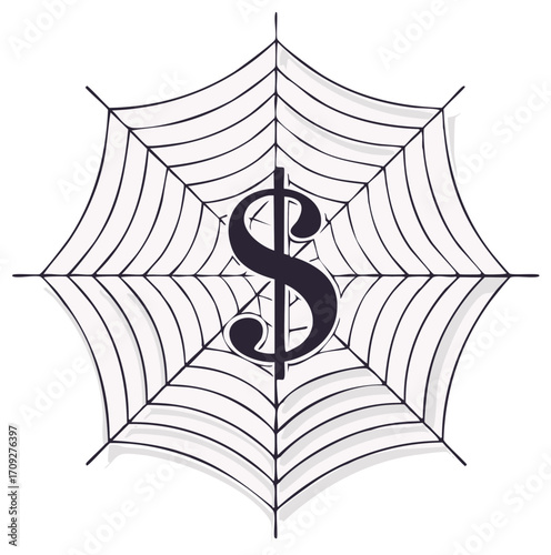 Dollar sign trapped in a spider web symbol of financial risk
