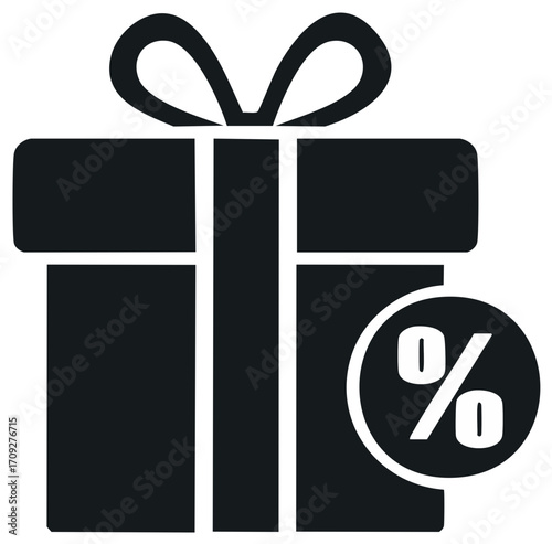 Gift Box with Discount Symbol Representing Sales and Special Offers Promotion