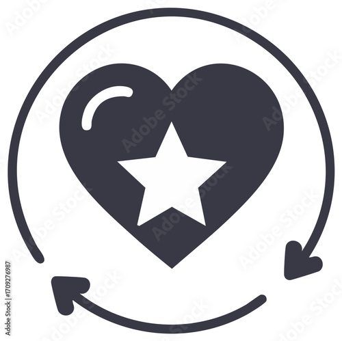 Heart and Star within Circular Arrows Icon Symbolizes Love and Direction