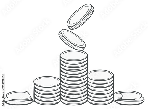 Stacks of Coins Line Art Falling Coin Illustration