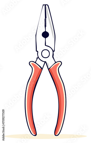 Long nose pliers hand tool cartoon illustration. Simple isolated vector graphic for repair and construction themes.