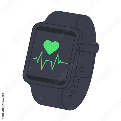 A sleek, modern smartwatch displaying a vibrant green heart rate monitor and pulse line, symbolizing advanced health and fitness tracking technology.