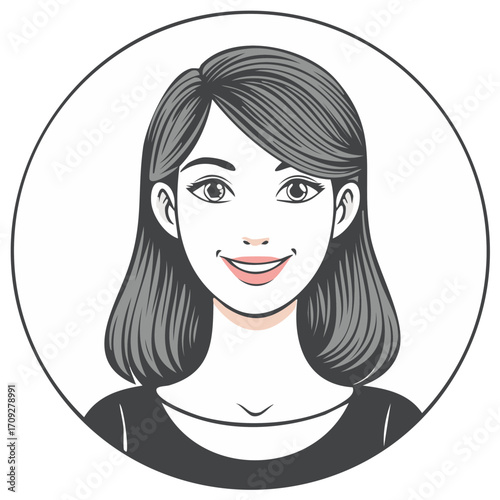 Smiling young woman portrait with dark hair in vector illustration