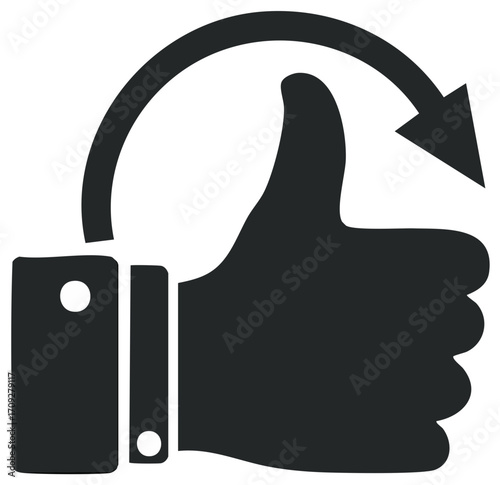 Dislike icon with a thumbs up hand gesture and downward arrow for undoing or reversing a decision
