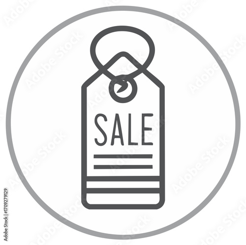 Modern minimalistic sale tag with circular outline icon representing discount offers and retail promotions