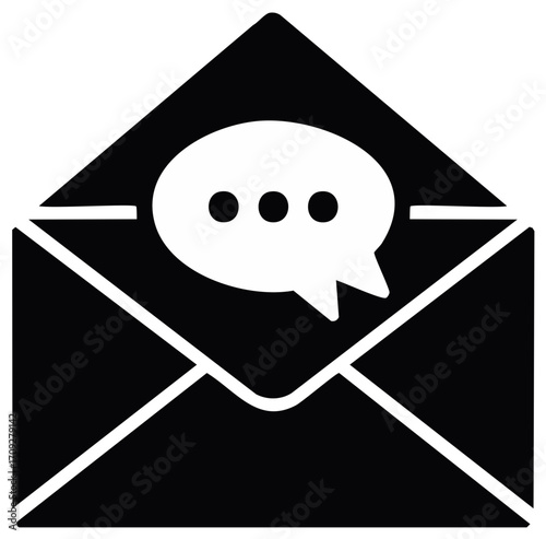 Electronic mail message symbol with open envelope and speech bubble ellipsis