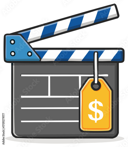 Movie Clapperboard with Price Tag Symbolizing Film Production Cost