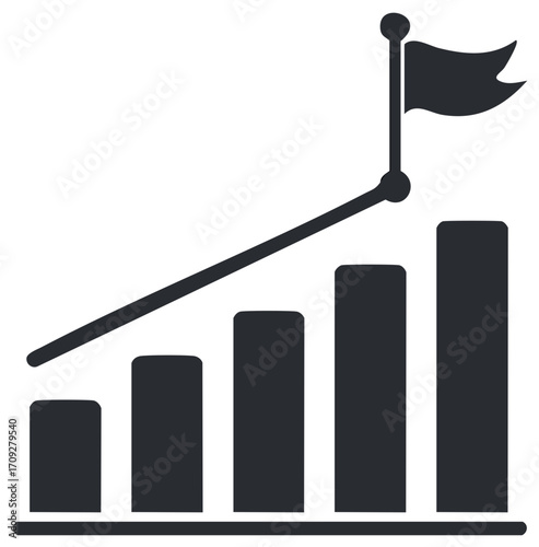 Rising bar graph with flag icon representing success or achievements