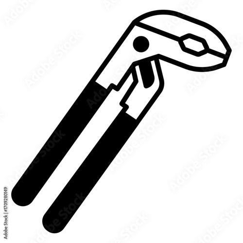 Groove Joint Pliers Black and White Vector Illustration