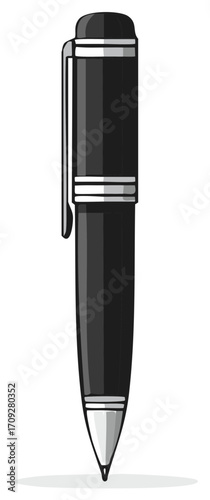 Stylized black and silver ballpoint pen, elegant writing instrument for business and creativity