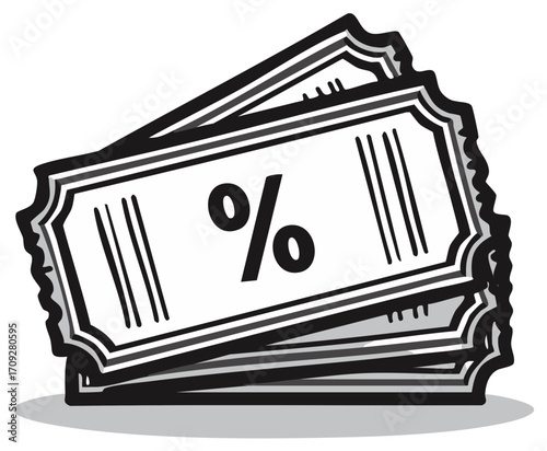 Black and White Discount Coupon Stack Illustration