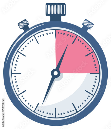 Illustrated stopwatch with pink shaded quarter segment representing elapsed time progress or time limit deadline