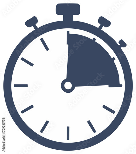 Stopwatch Icon Indicating Fifteen Minutes Time Interval Flat Design
