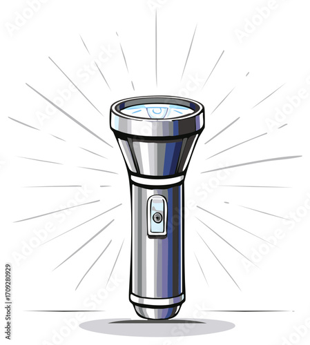 Silver Flashlight Illustration Emitting Light Beams for Searching in the Dark
