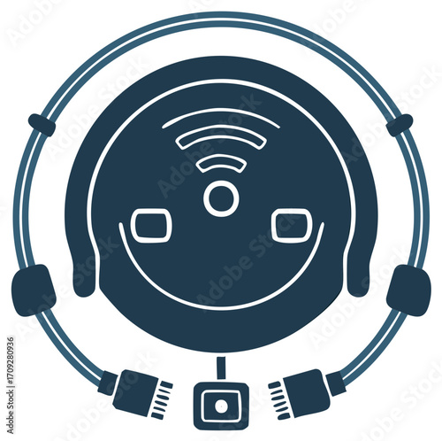 Illustration of a robot with a wireless connection and a happy face