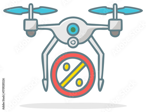 Illustration of a cartoon drone carrying a banned percentage symbol indicating financial restrictions