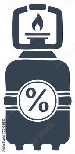 Propane gas cylinder with percentage sign icon, concept for fuel price, energy costs, and discounts