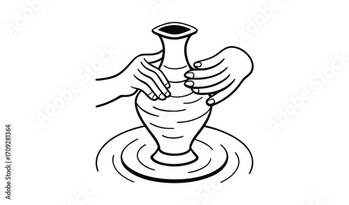 Hands shaping clay on a pottery wheel for art and craft
