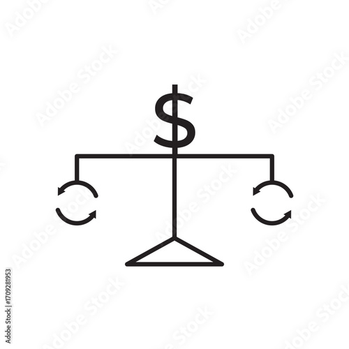 Rebalancing portfolio icon vector with dollar and balance arrows. Perfect for investment strategy, wealth management, risk adjustment, asset allocation, portfolio balancing, and financial planning.