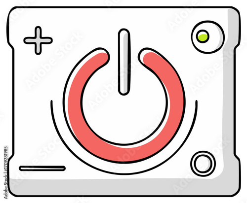 Retro styled gaming controller or remote control with a prominent red power button plus and minus symbols