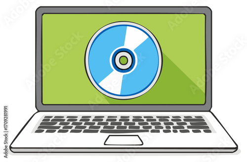 Illustration of Blue Disc on Computer Screen Symbolizing Software or Data Backup Technology
