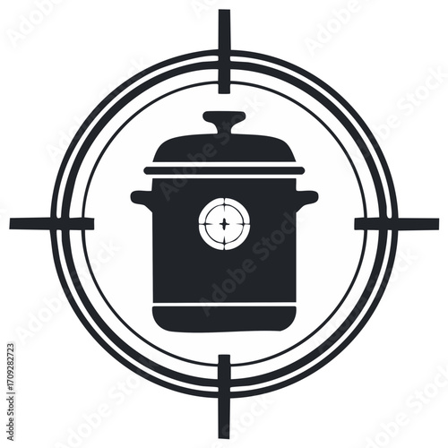 Target Cooking Aiming For Tasty Food With Pot and Lid In Crosshair Scope Graphic