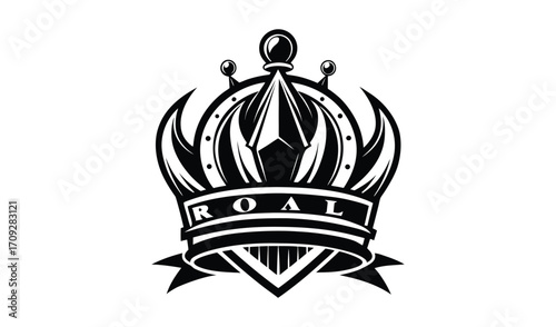 Stylized black and white crown with roal text