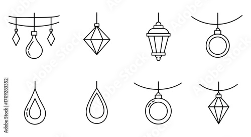 Collection of minimalist line art drawings depicting various hanging lanterns