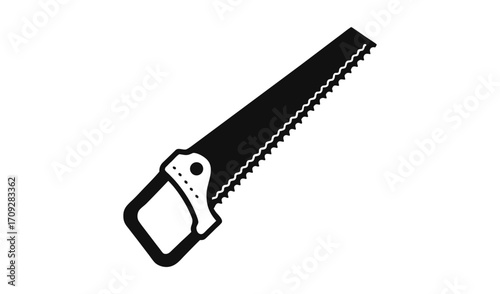 Black silhouette of a hand saw with a wooden handle