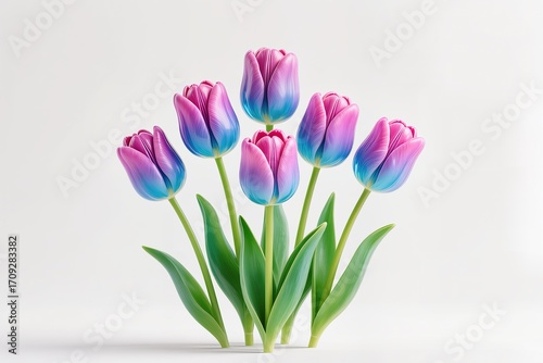 3d artwork of a Gradient of tulips with 3D glass effect, modern digital art, white base
