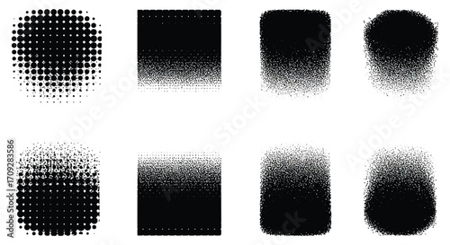 Abstract arrangement of textured grayscale shapes with varying densities