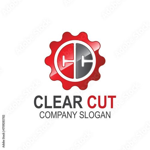 Clear Cut Logo Vector | Industrial Gear Logo, Modern Red CC Business Branding Design