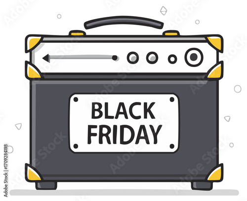Cartoon amplifier illustration with Black Friday text for sales promotion