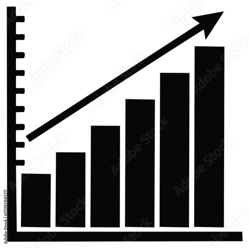 Financial growth graph with arrow, rising statistics, and business development.