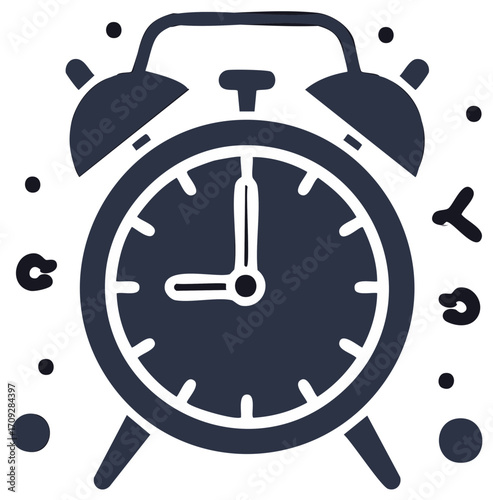 Retro Style Alarm Clock Showing Nine O Clock with Little Symbols Scattered around it