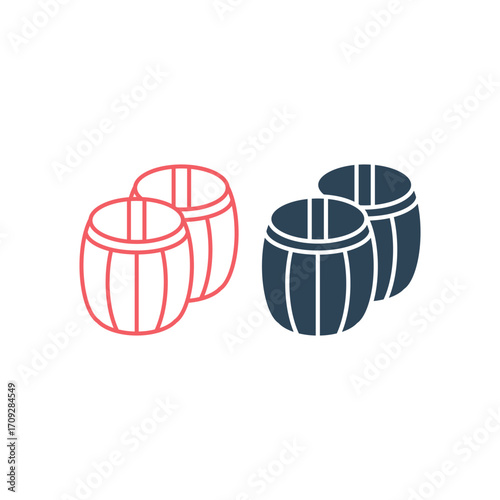 Wood Barrel vector illustration icons set