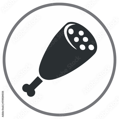 Stylized Meat Leg Icon With Bone and Round Frame