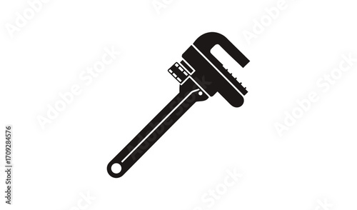 Black silhouette of an adjustable pipe wrench tool
