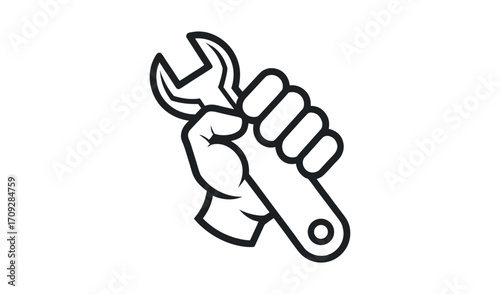Hand holding a wrench icon for repair and maintenance