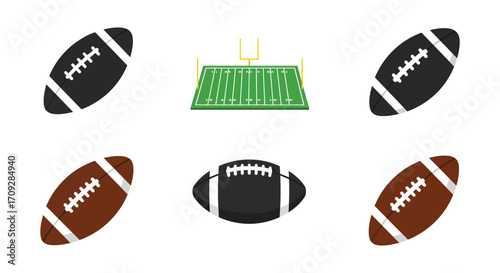 American football icons showing balls and a field goal post